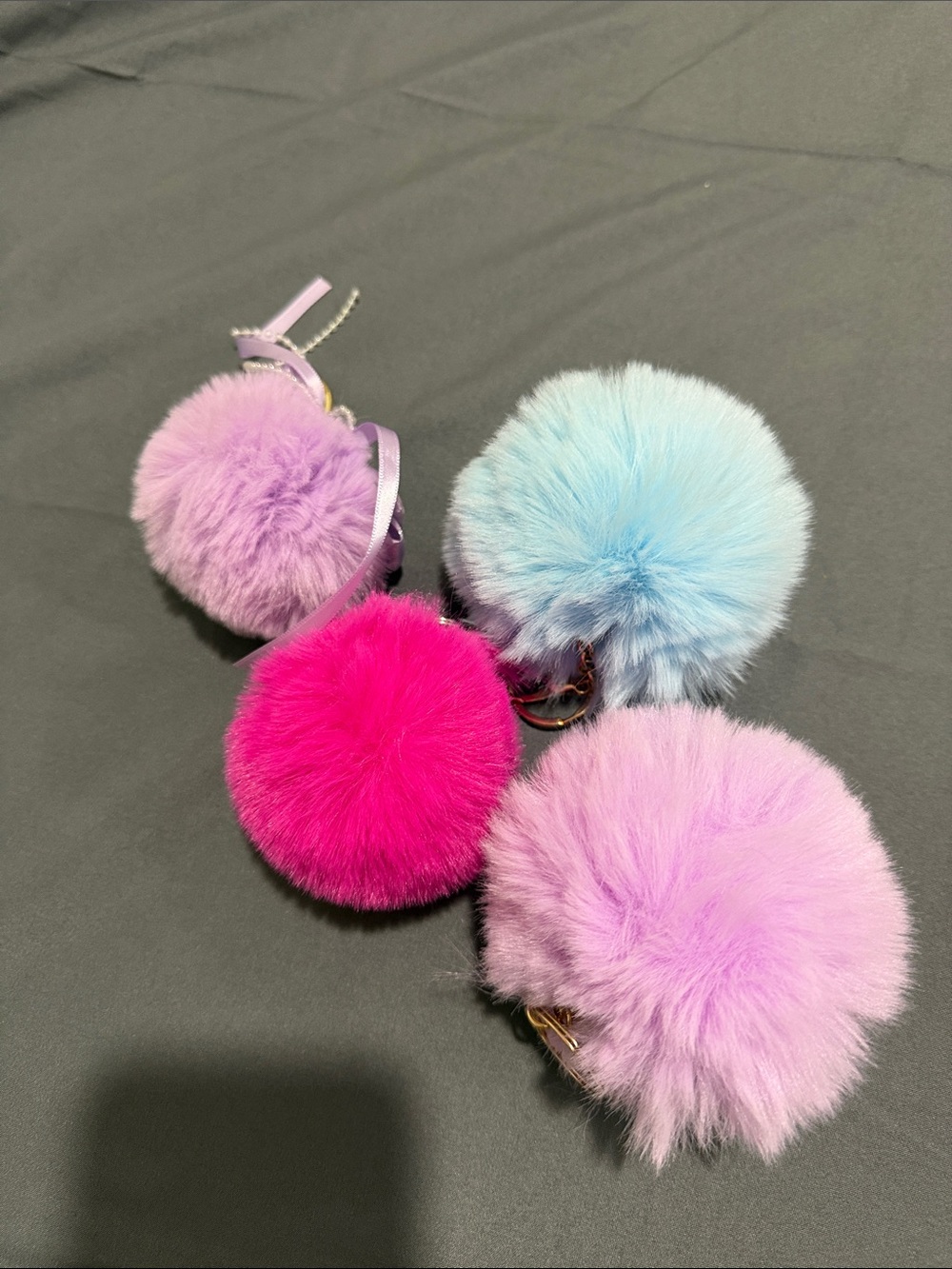 Fluffy Pom-Pom Keychain Set - Pink, Light Blue, Lavender, Fuchsia NWNT
